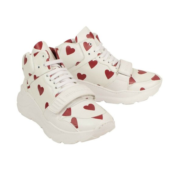 Burberry White Regis Heart Print High-Top Sneakers Size 5/35 - Picture 1 of 5